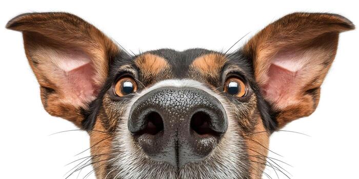 a-close-up-portrait-of-a-curious-dog-face-with-big-ears-and-a-wet-nose-looking-directly-at-the-camera-on-a-white-background-photo